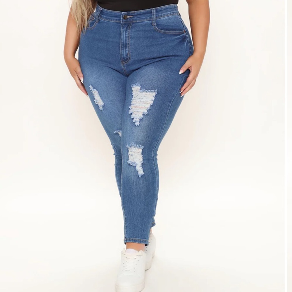 Fashion Nova Too Much Booty Low Rise Jeans Medium Blue Wash Sz 3x